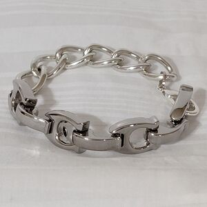 Coach Silver Logo Link Bracelet Chunky